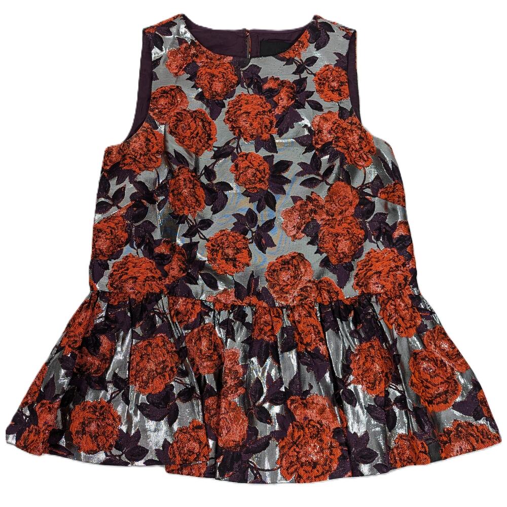Women's J. Crew Collection Floral Silver/Red/Purple Metallic Peplum Top Size 0